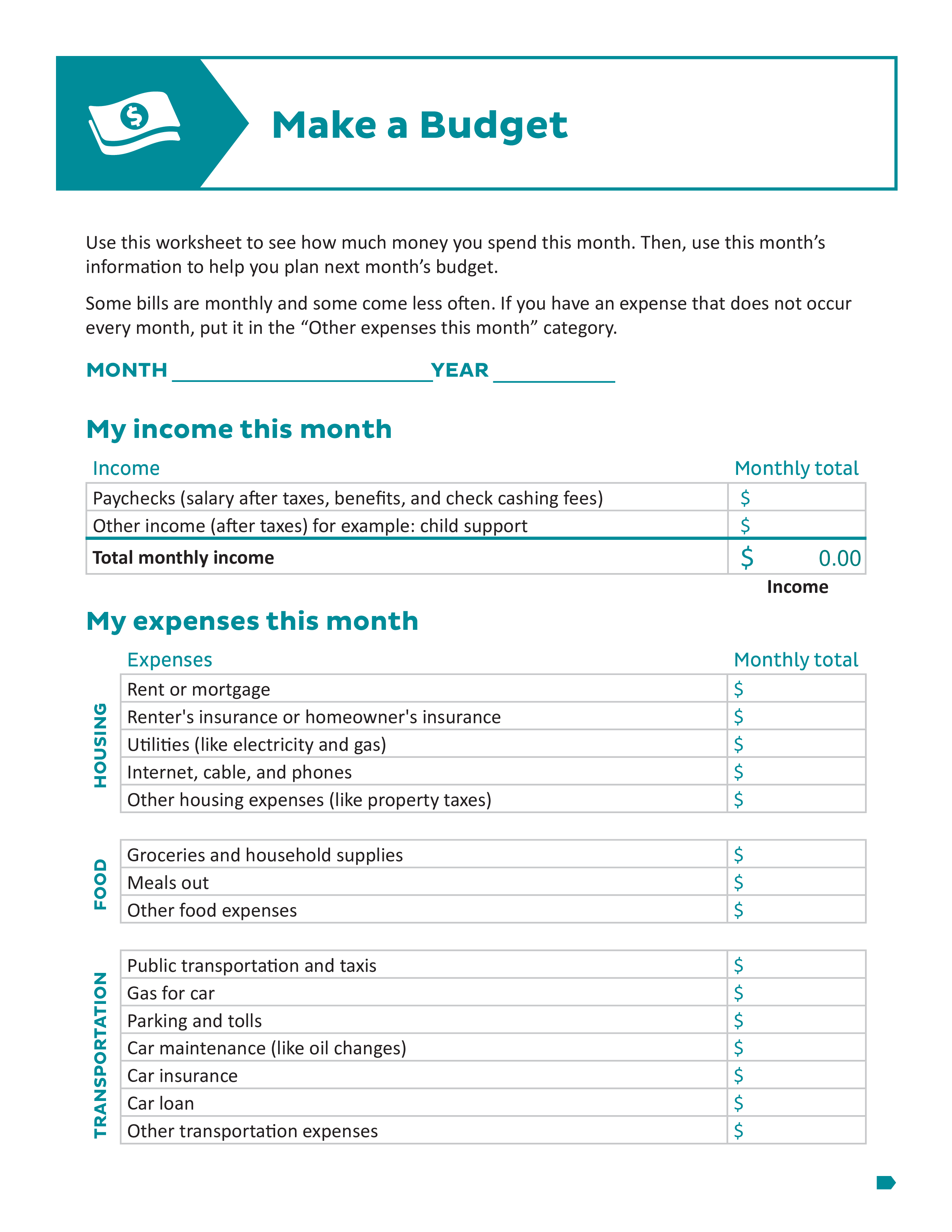 printable budget worksheets voorbeeld afbeelding 