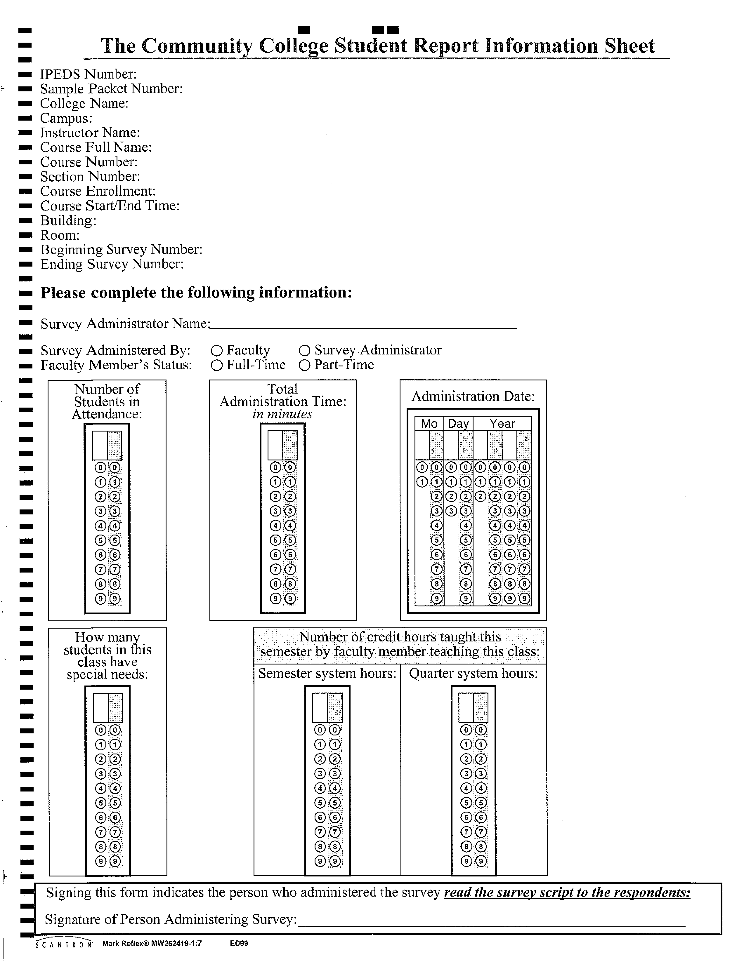 College Student Report Information Sheet main image