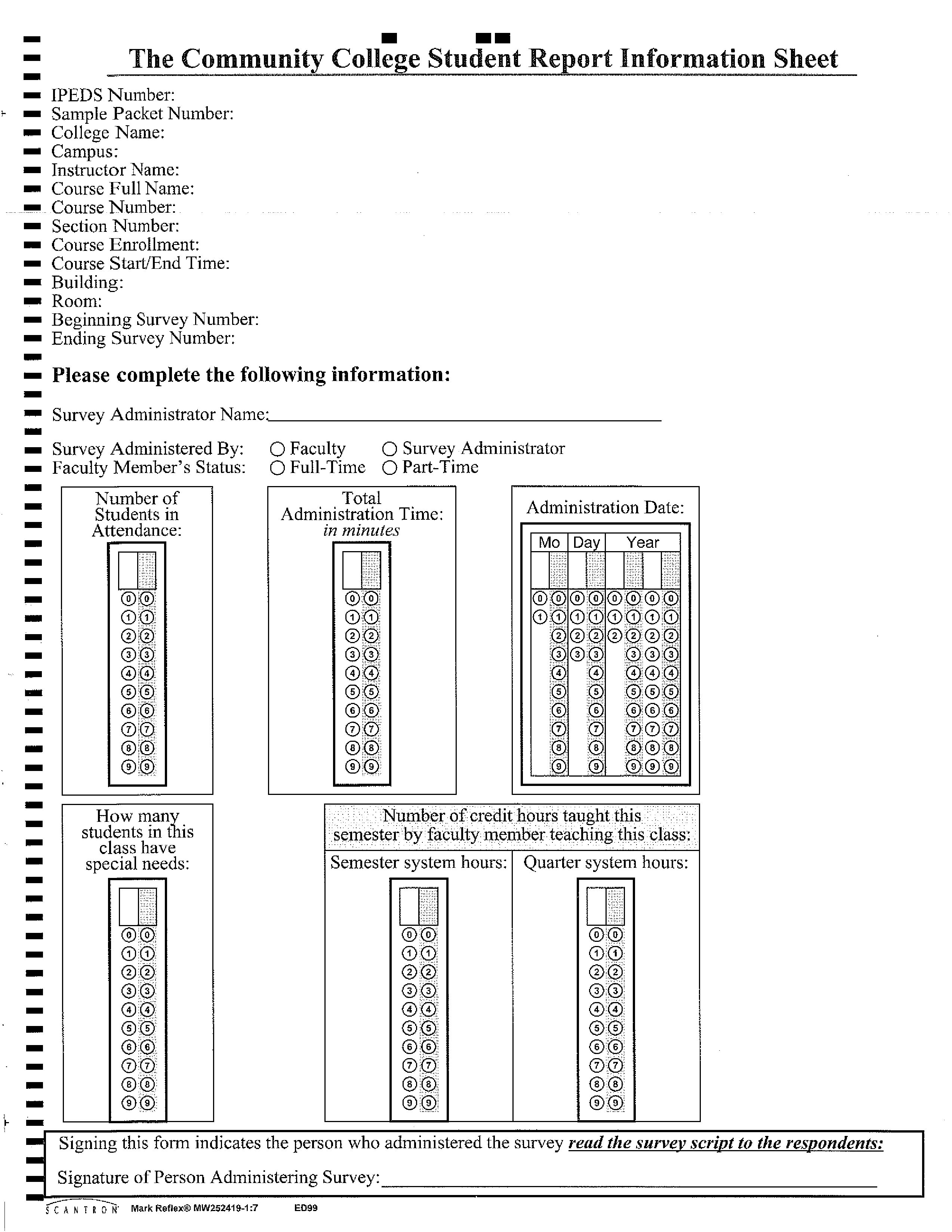 College Student Report Information Sheet 模板