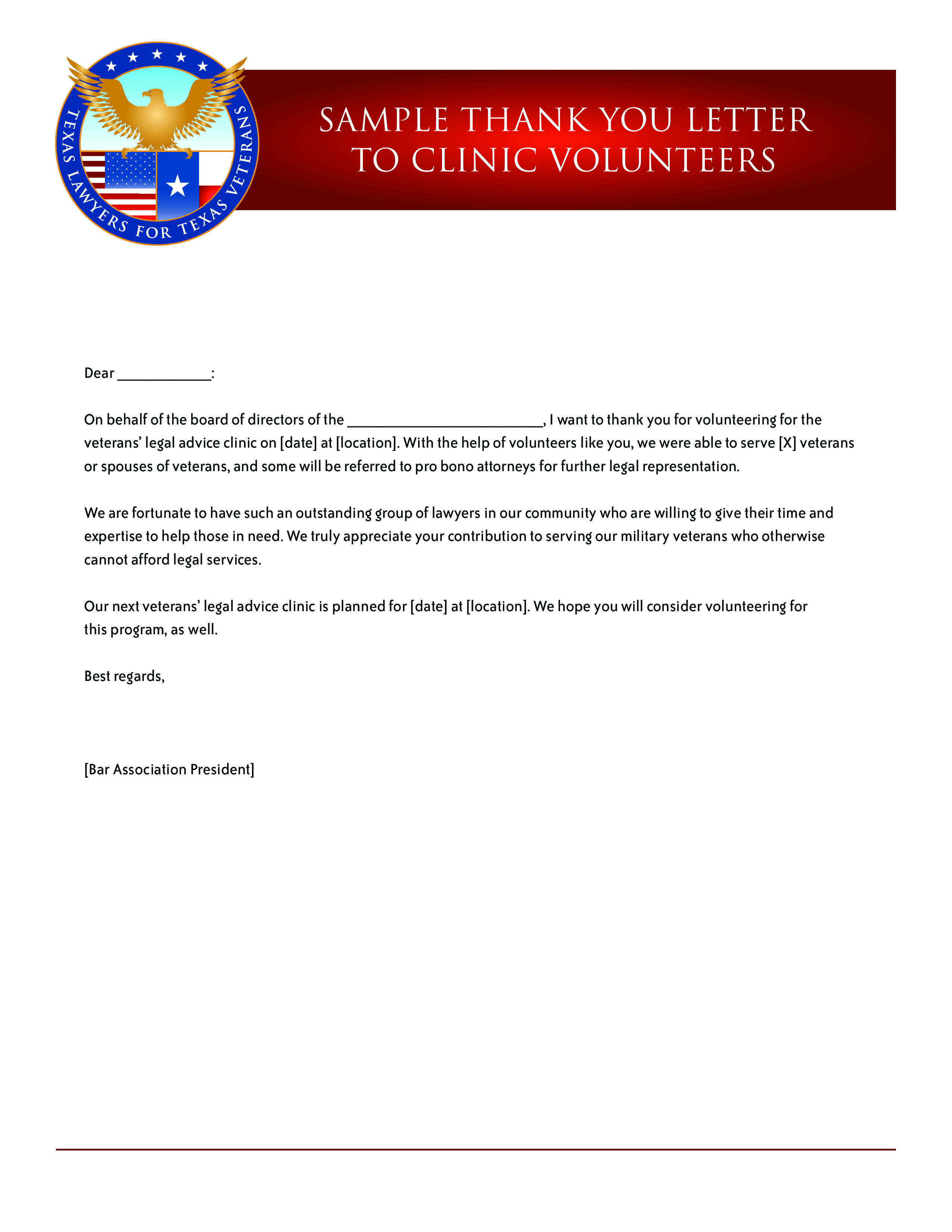 clinic volunteer thank you letter template
