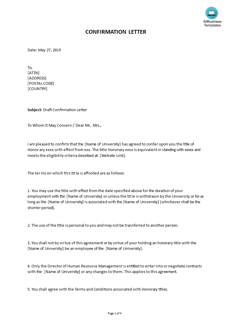 draft honorary confirmation letter Hauptschablonenbild