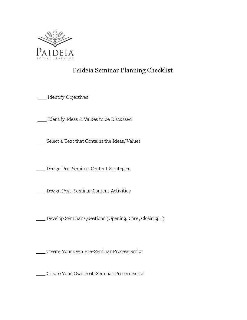 seminar planning checklist template