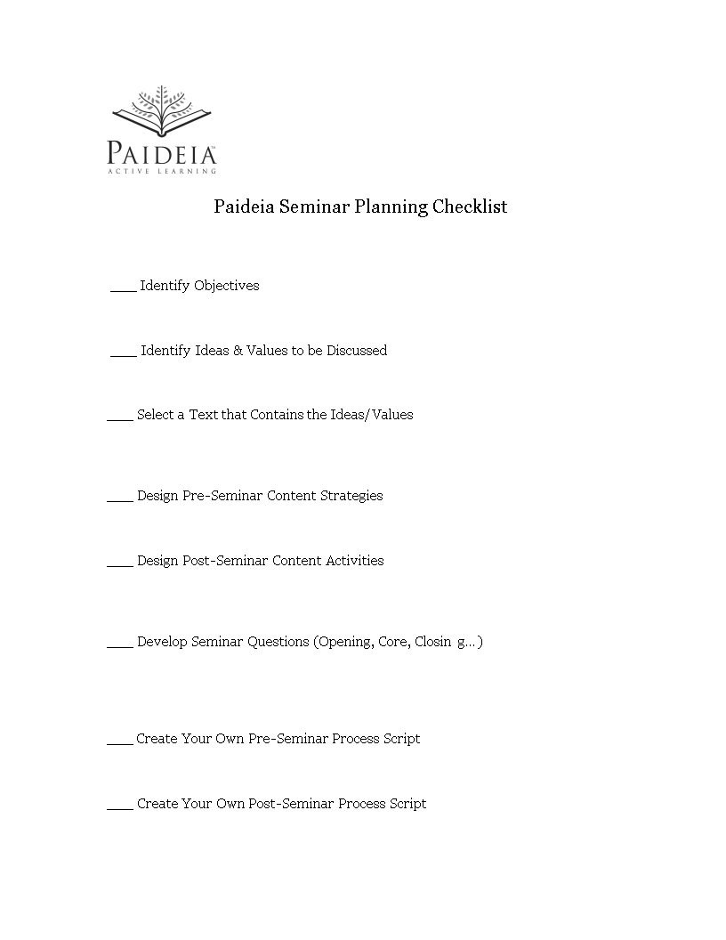 seminar planning checklist modèles