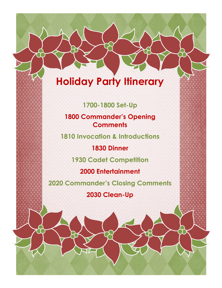 holiday party itinerary voorbeeld afbeelding 