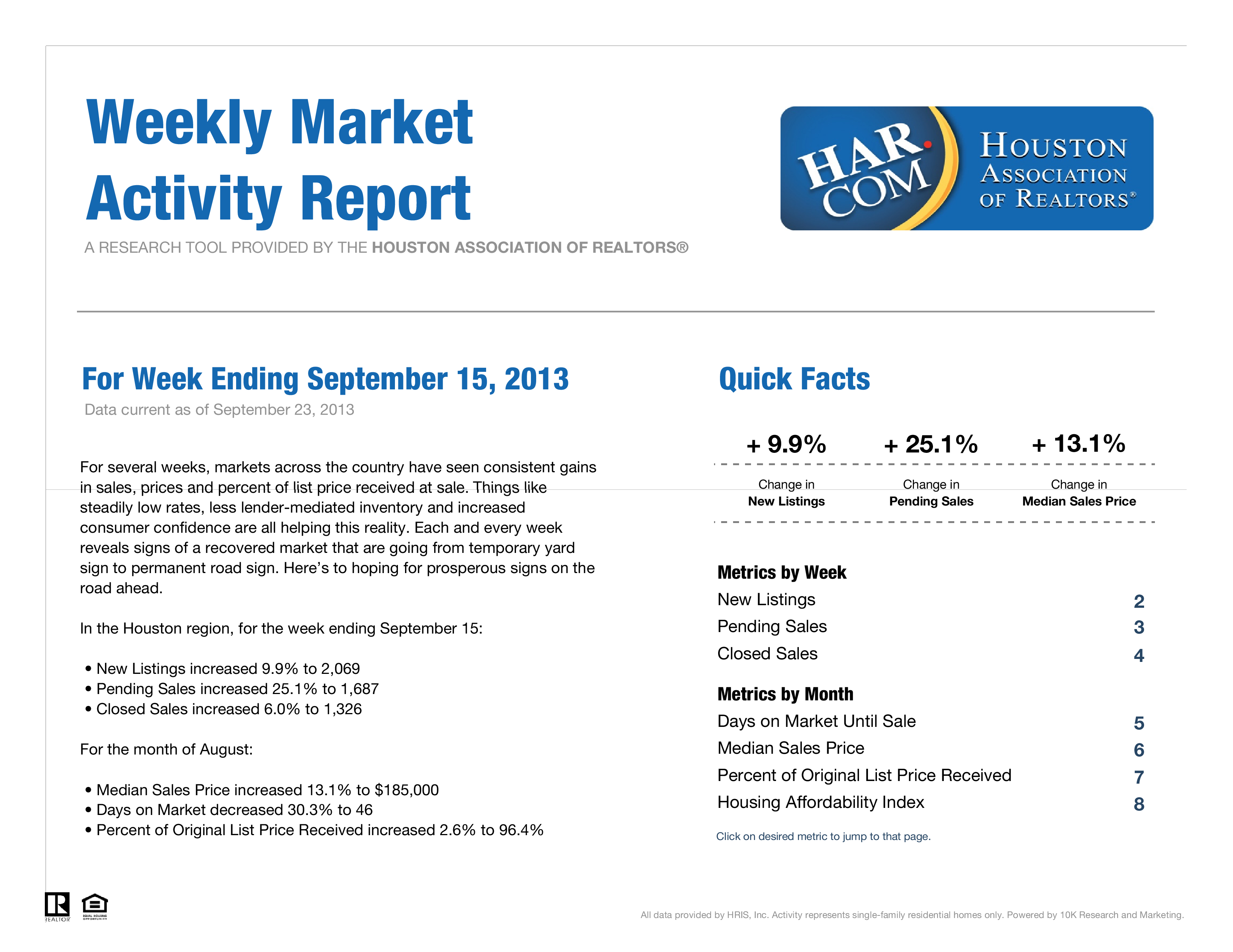 weekly market activity report modèles