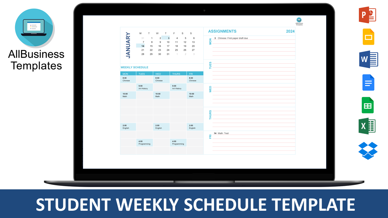 student weekly schedule template voorbeeld afbeelding 
