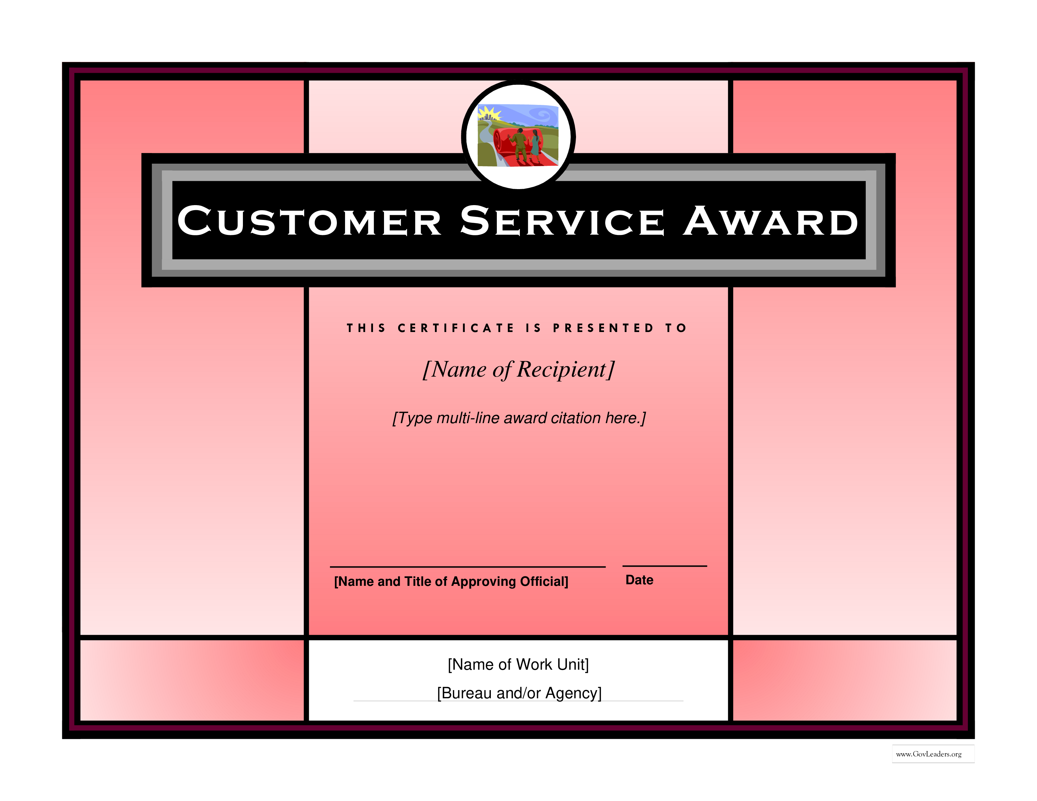 Customer Service Award Certificate 模板