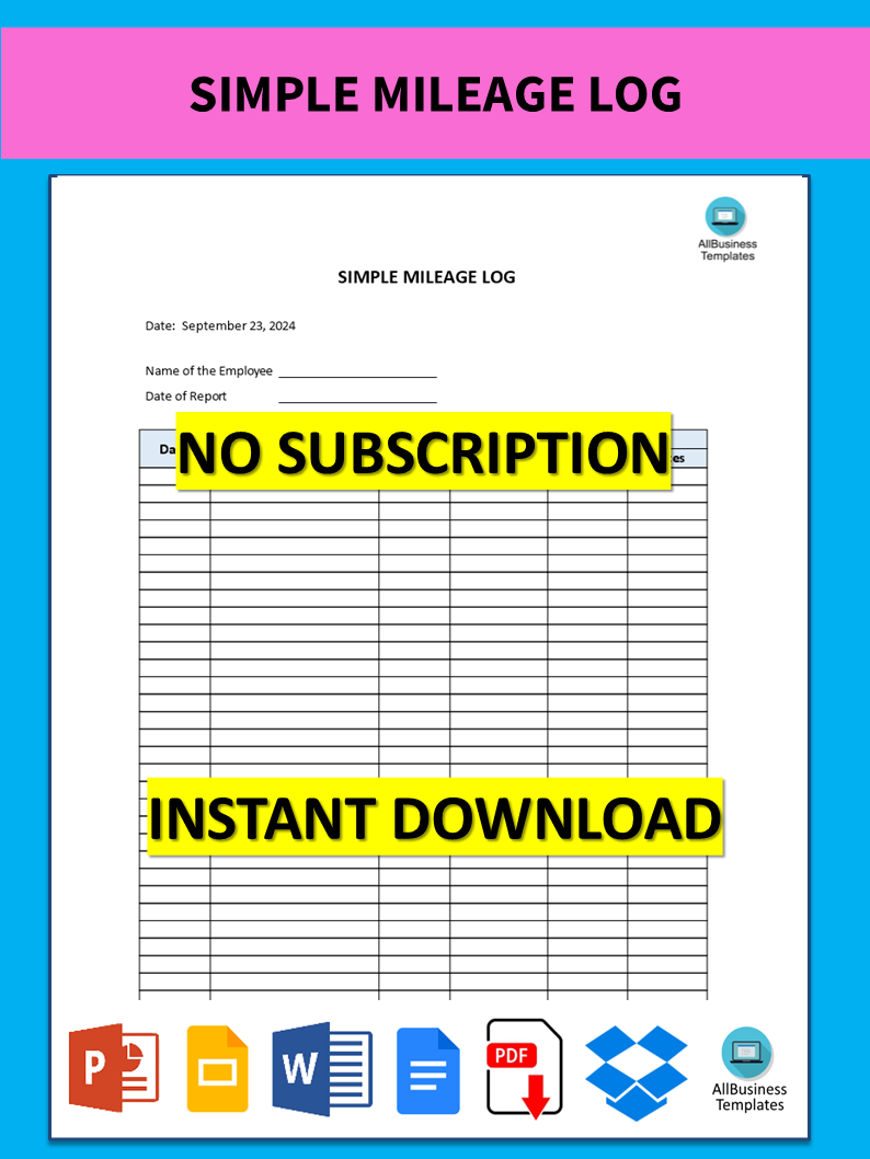 simple mileage log plantilla imagen principal