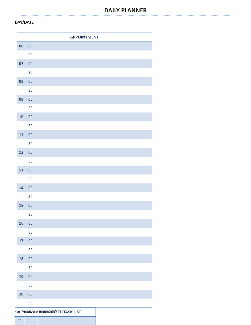 daily planner template modèles