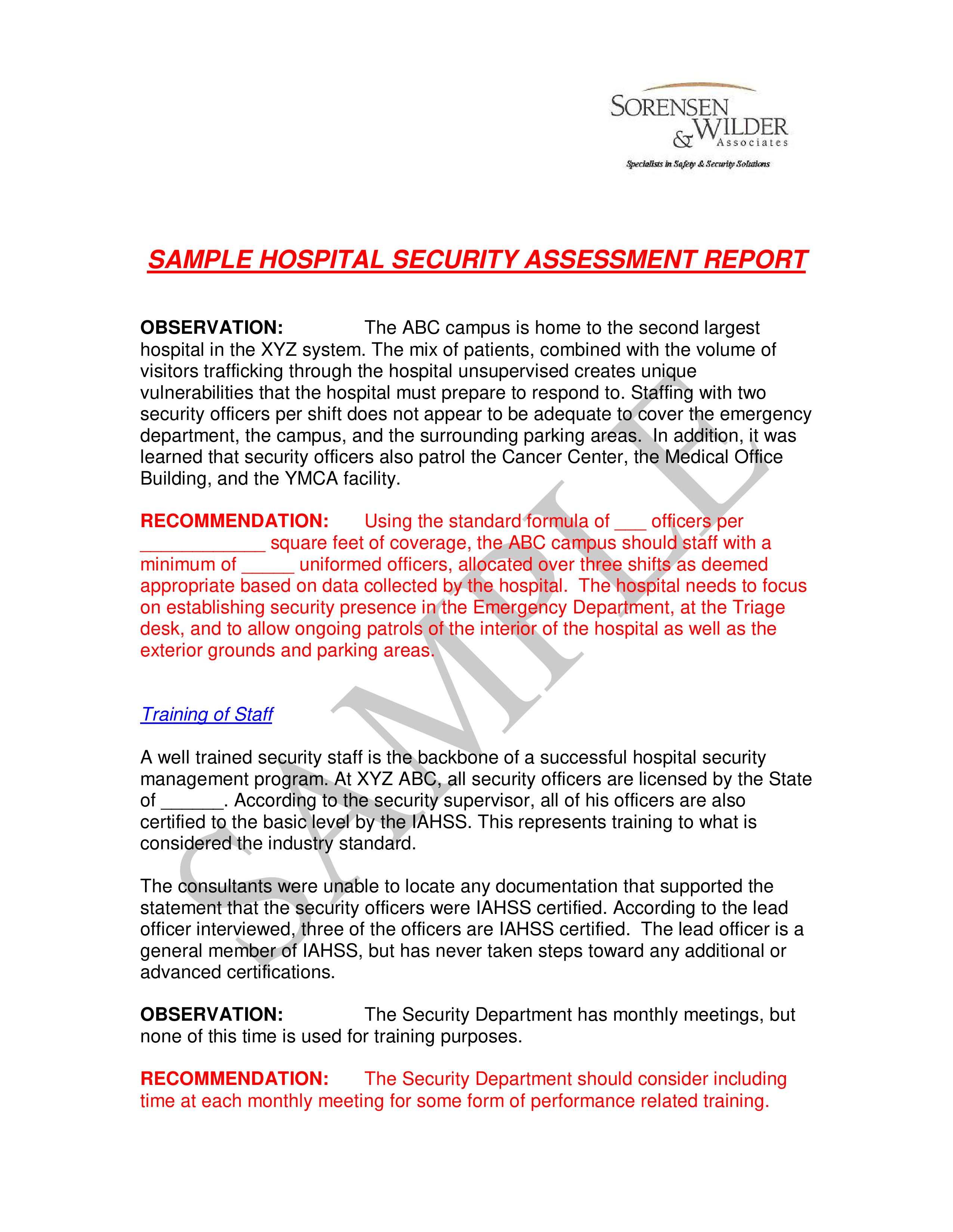 Kostenloses Hospital Security Incident Report Regarding Recommendation Report Template