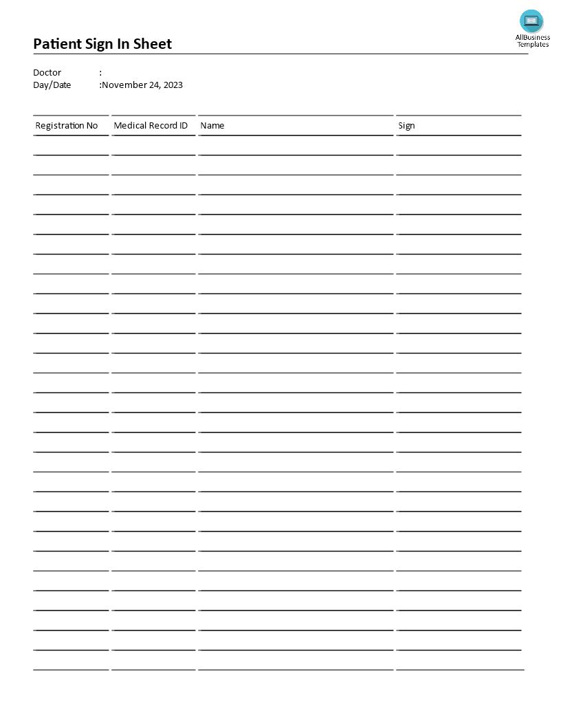 Patient sign in sheet template main image
