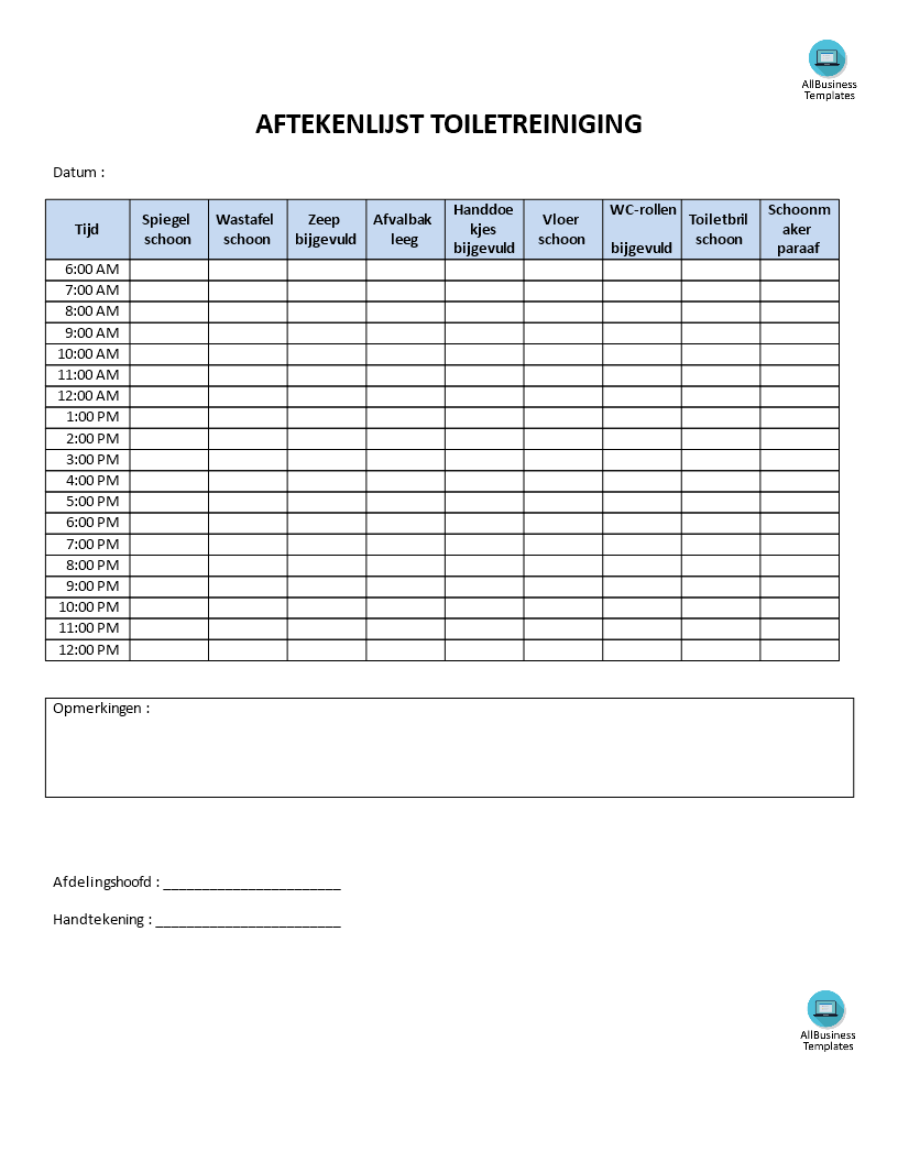 openbare toilet reinigingsschema checklist template