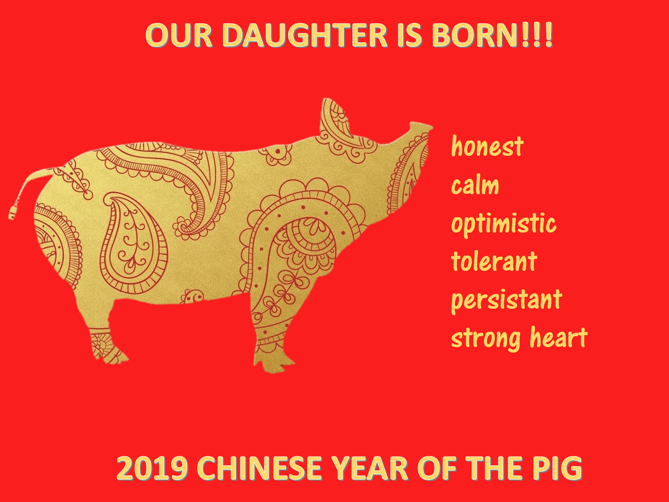 chinese new year daughter is born 2019 year pig Hauptschablonenbild