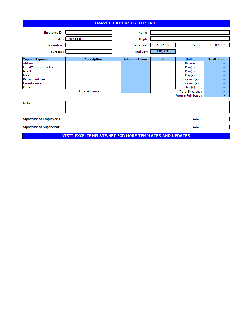 travel expenses report Hauptschablonenbild