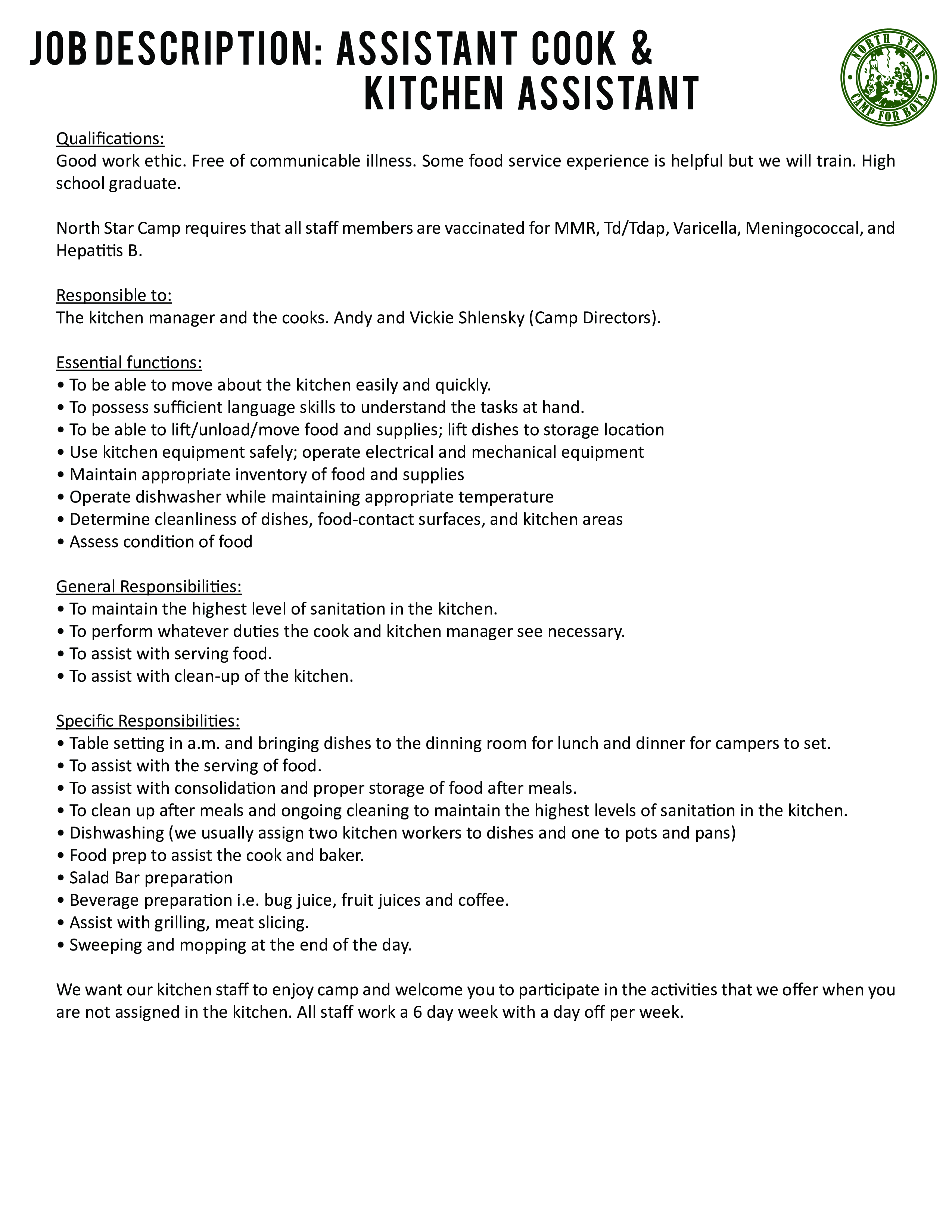 Assistant Line Cook Job Description 模板