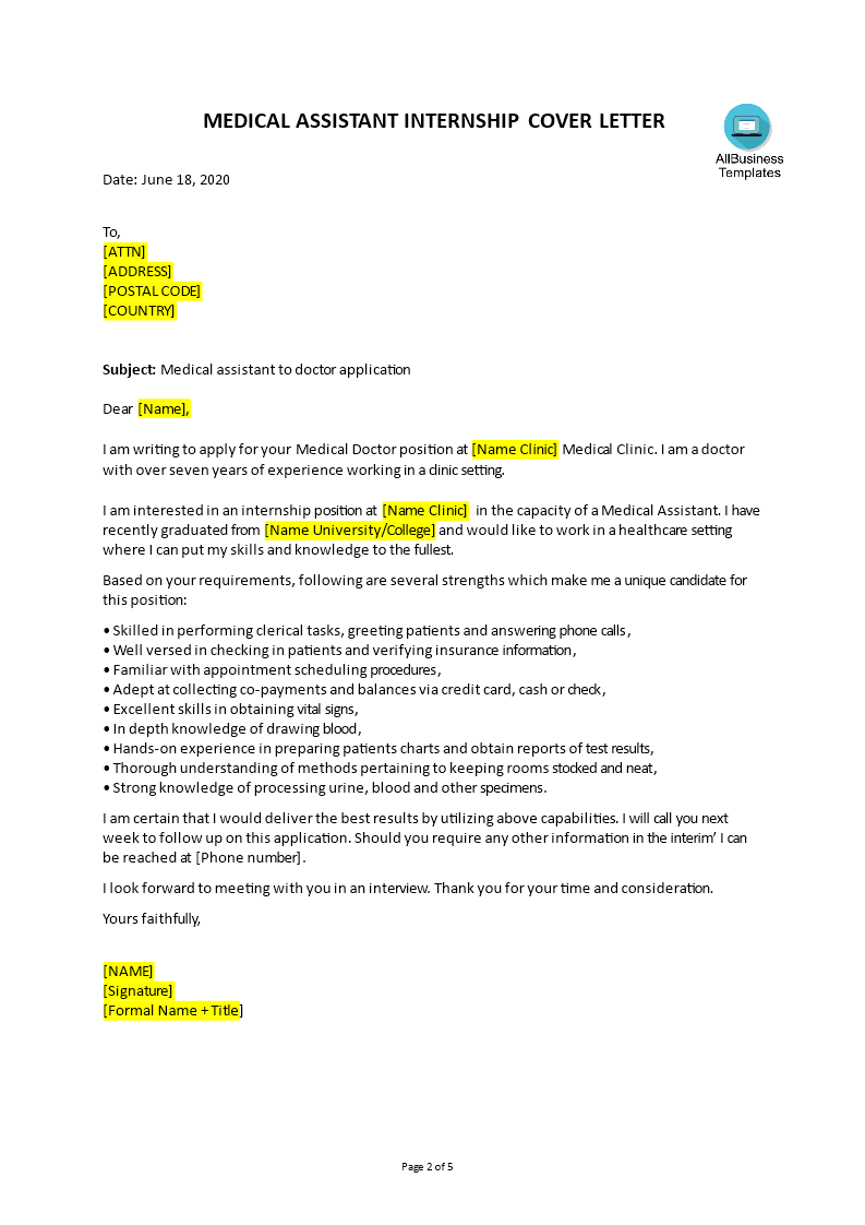 medical assistant cover letter example template