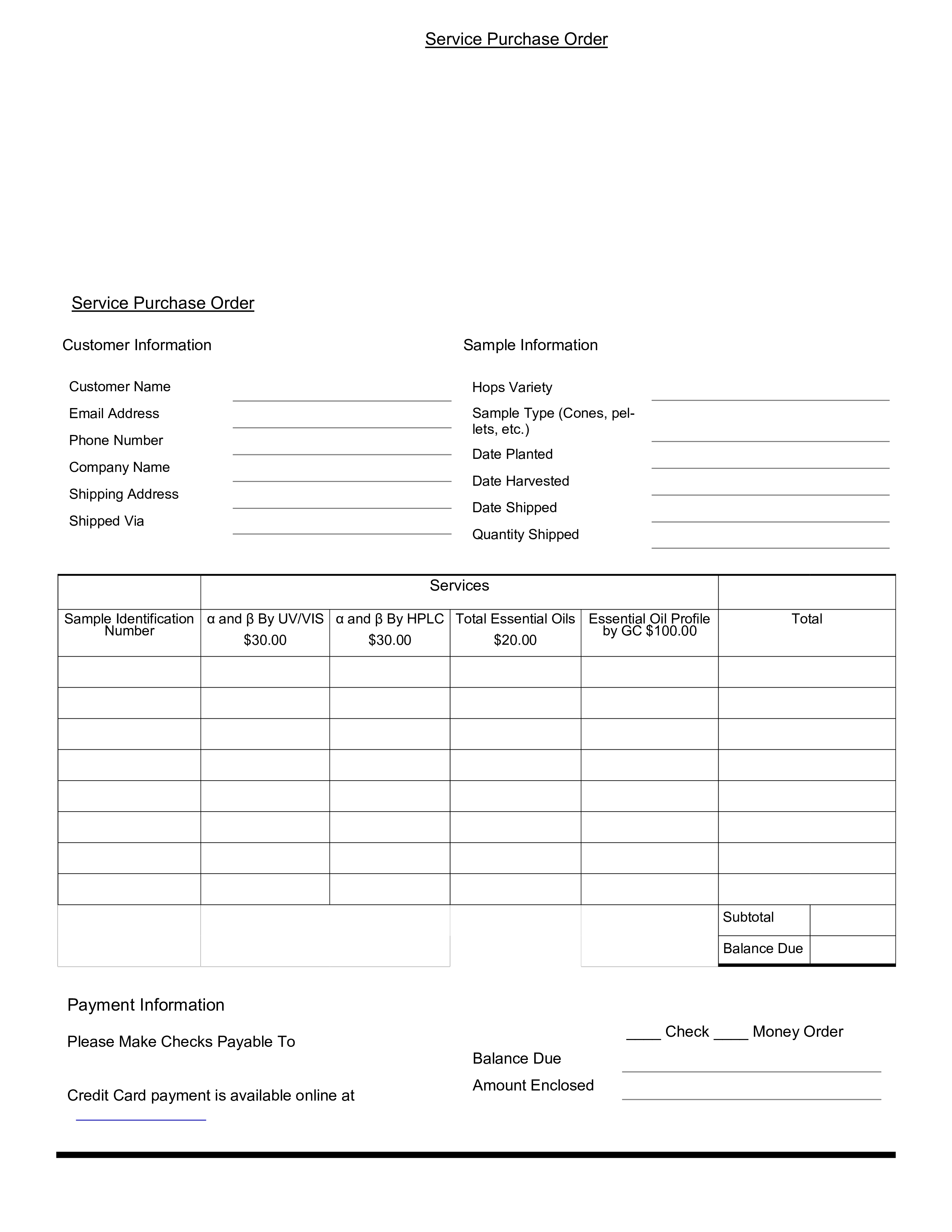 service purchase order modèles