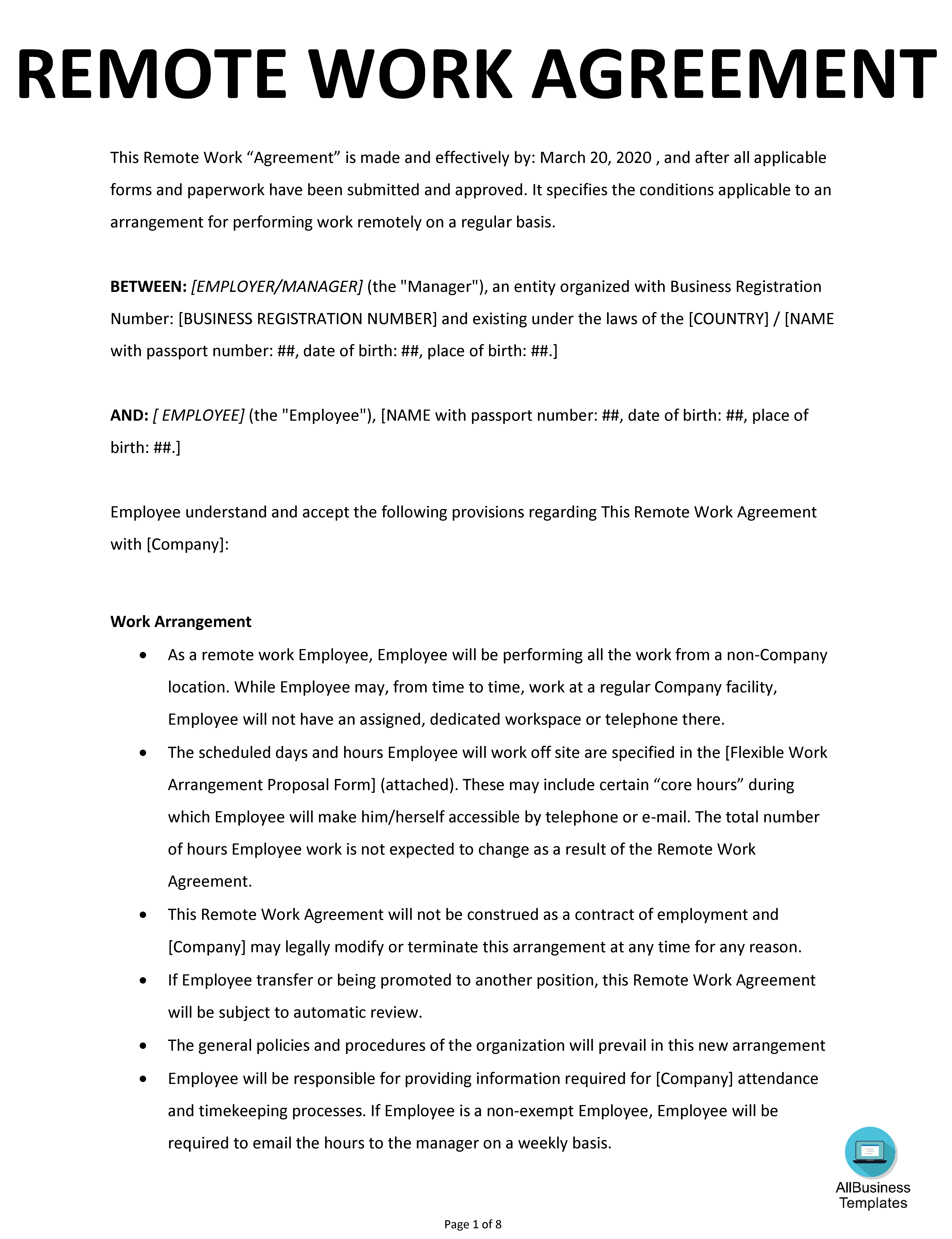 remote work agreement template