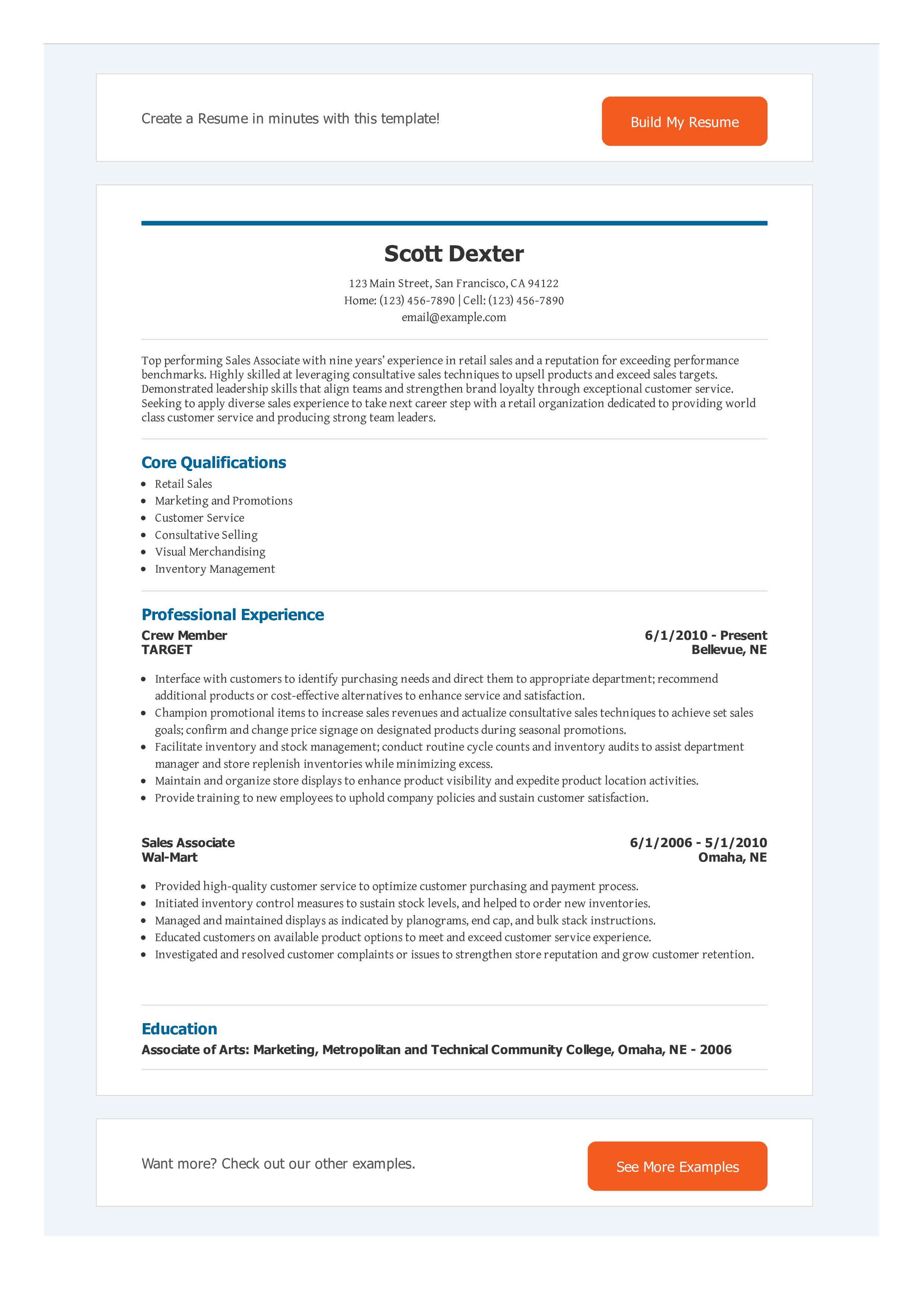 Retail Sales Specialist Resume main image