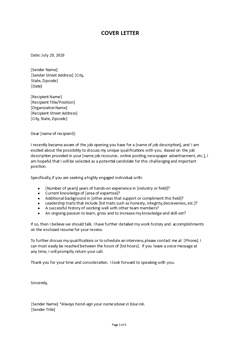 cover letter for job vacancy sample