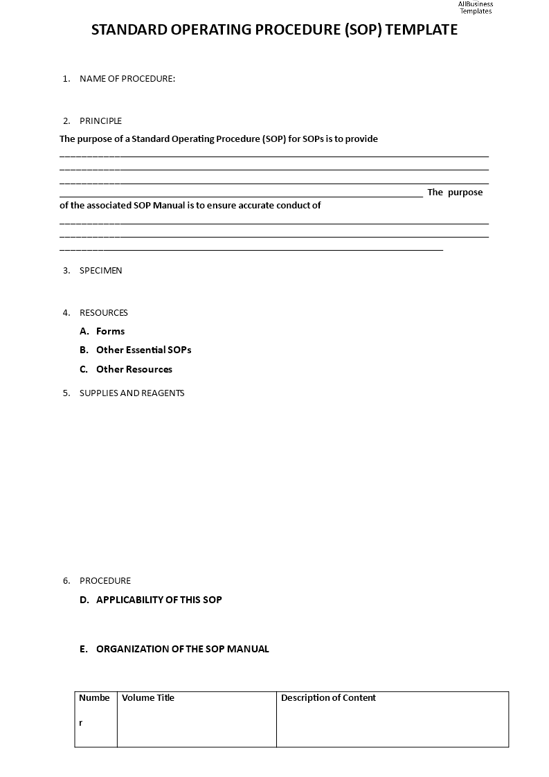 standard operating procedure template voorbeeld afbeelding 