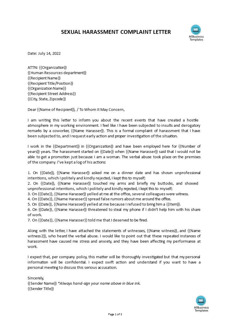 Gratis Sexual Harassment Complaint Letter gratis-sexual-harassment-complaint-letter
