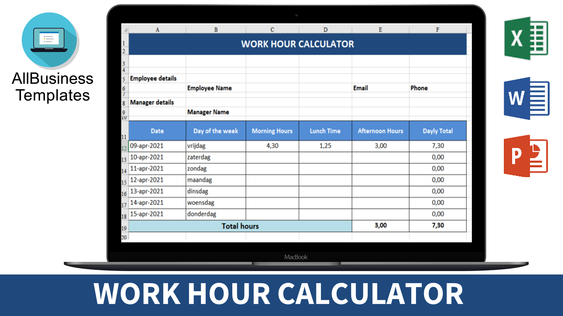 work hour calculator voorbeeld afbeelding 