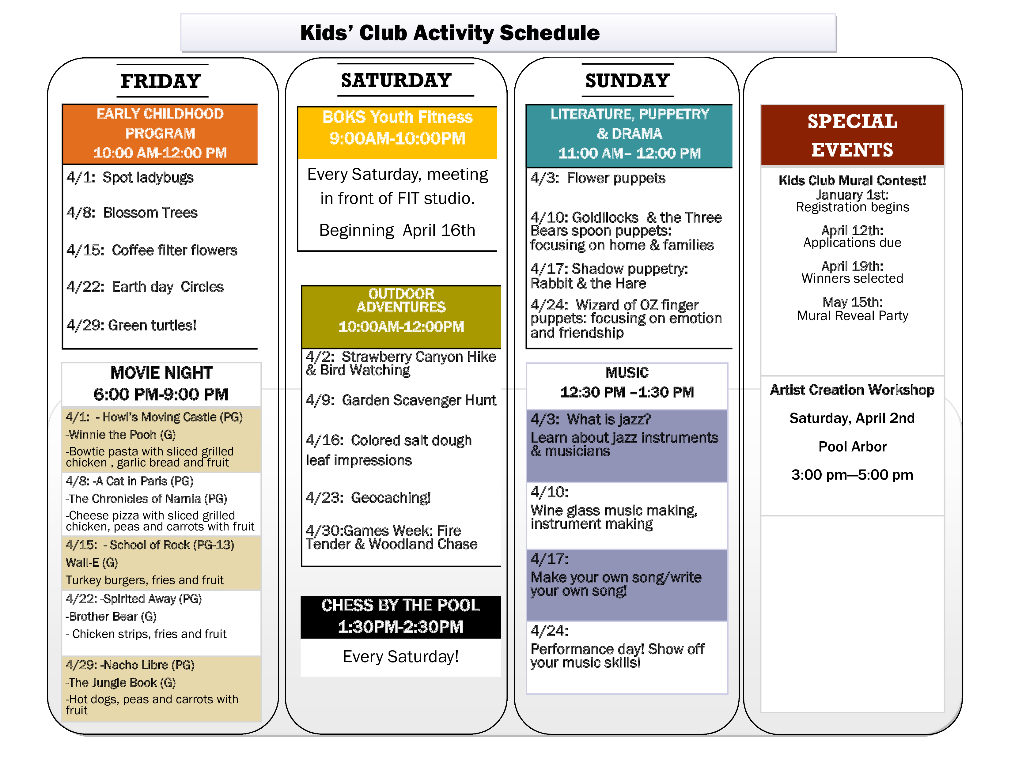 kid’s activity modèles