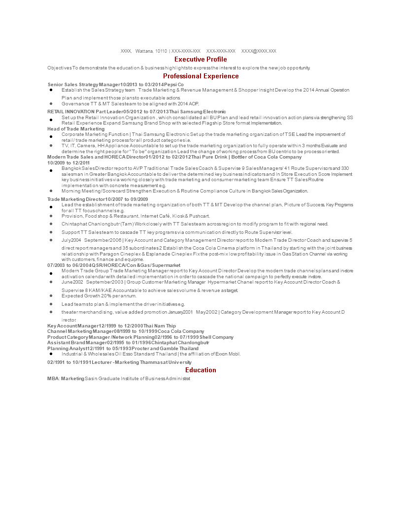 sales strategy manager resume template