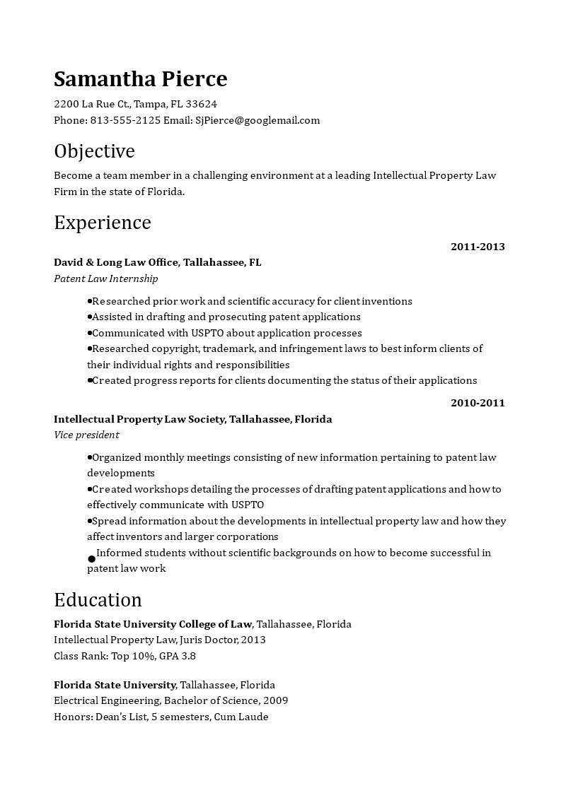 patent attorney resume Hauptschablonenbild