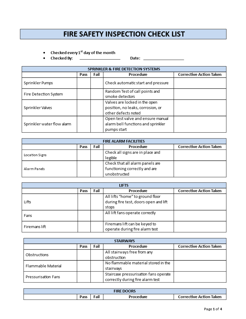 fire inspection checkpoints template