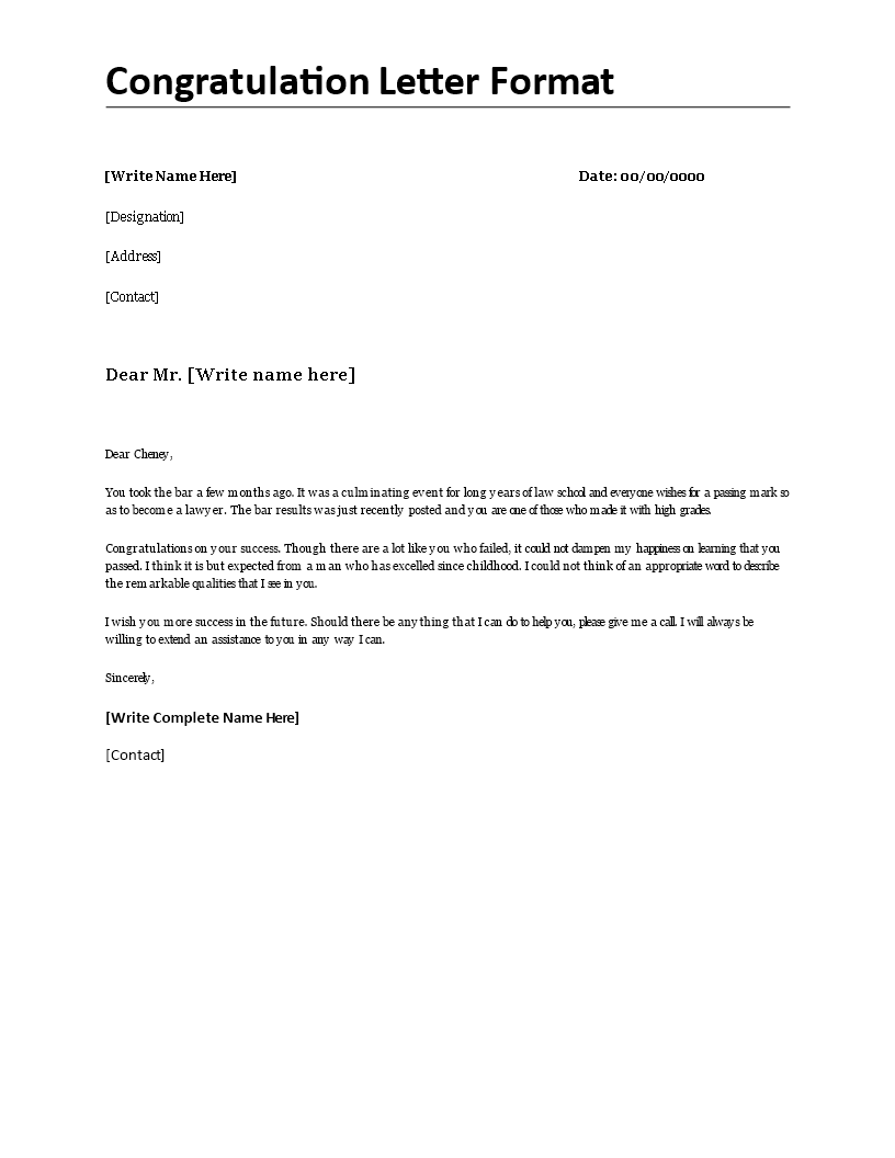 congratulations letter format template
