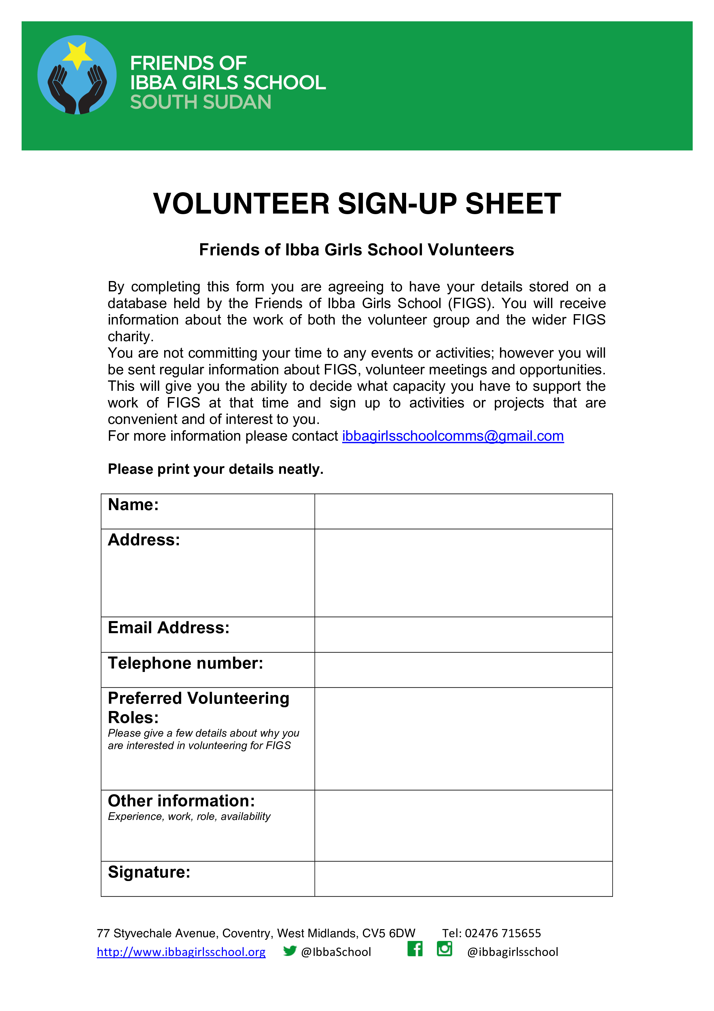 figs volunteers form template