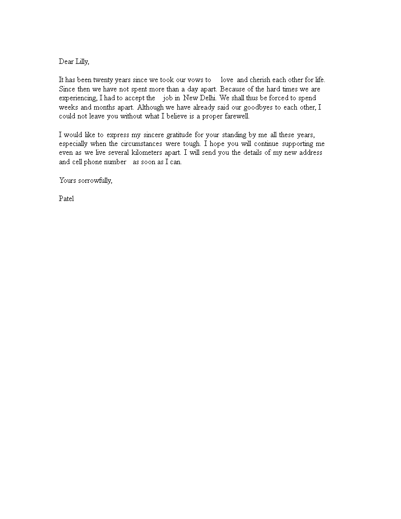 goodbye letter to wife in word format voorbeeld afbeelding 