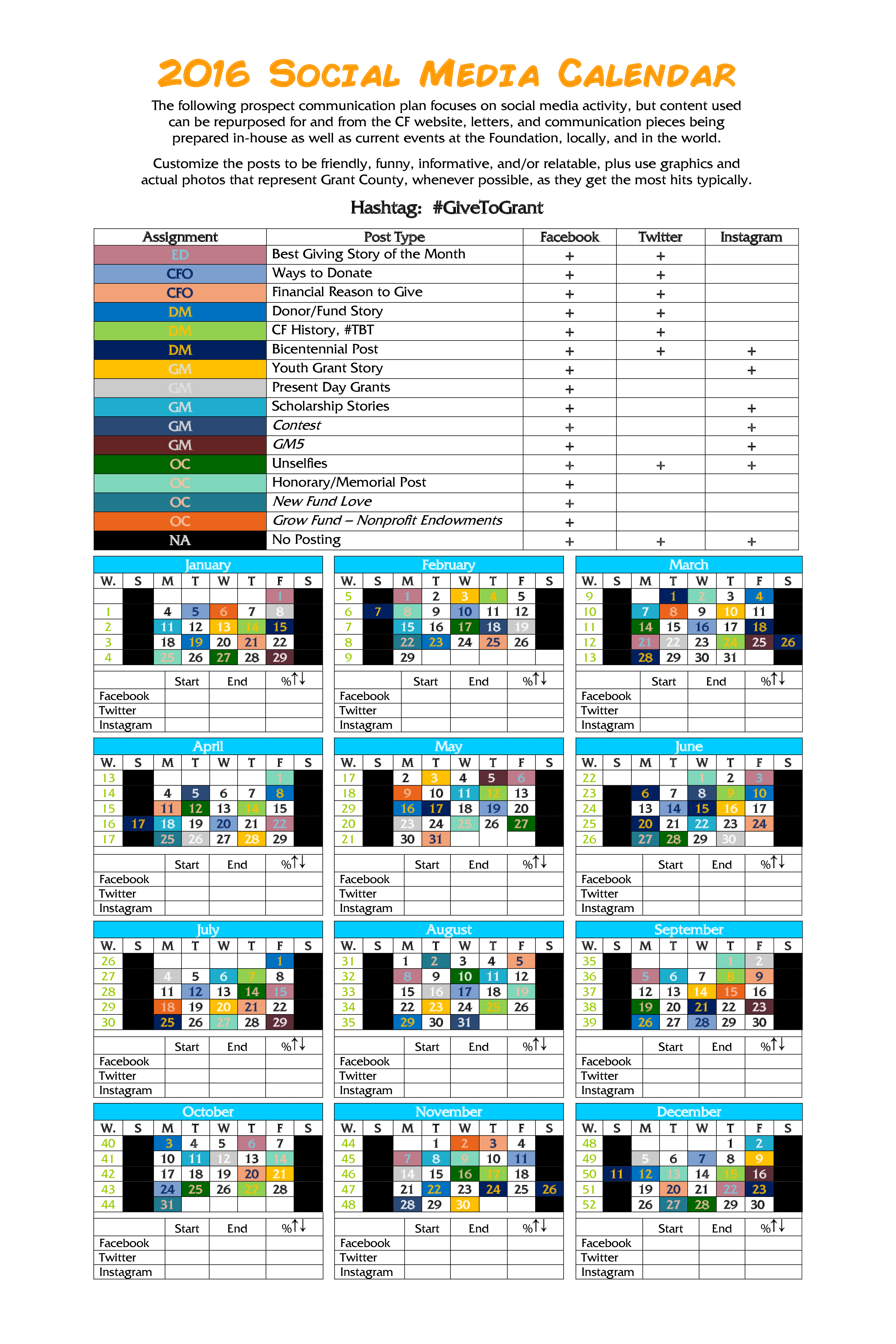 Yearly Social Media Calendar 模板