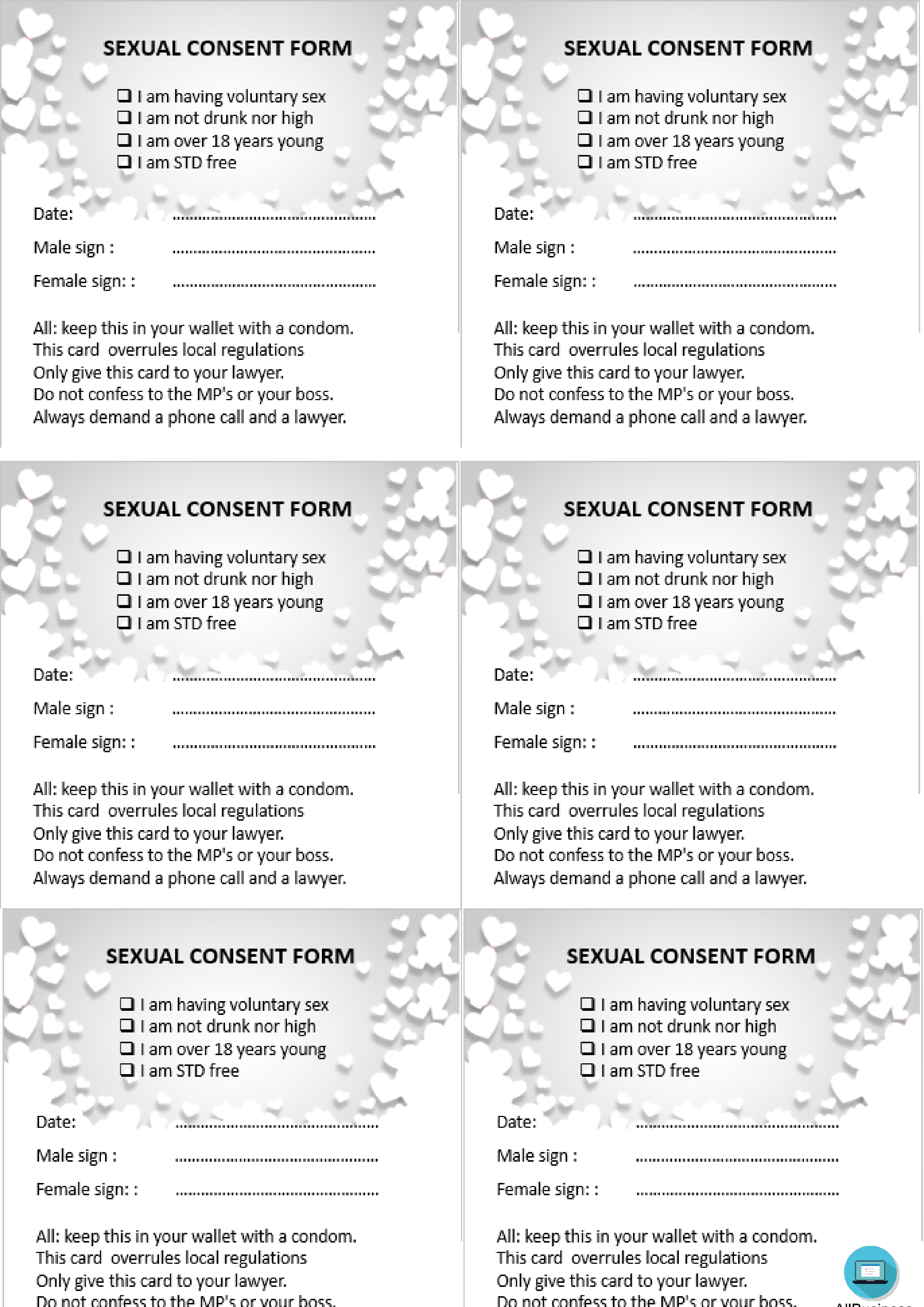 Sexual consent form pocket-size main image