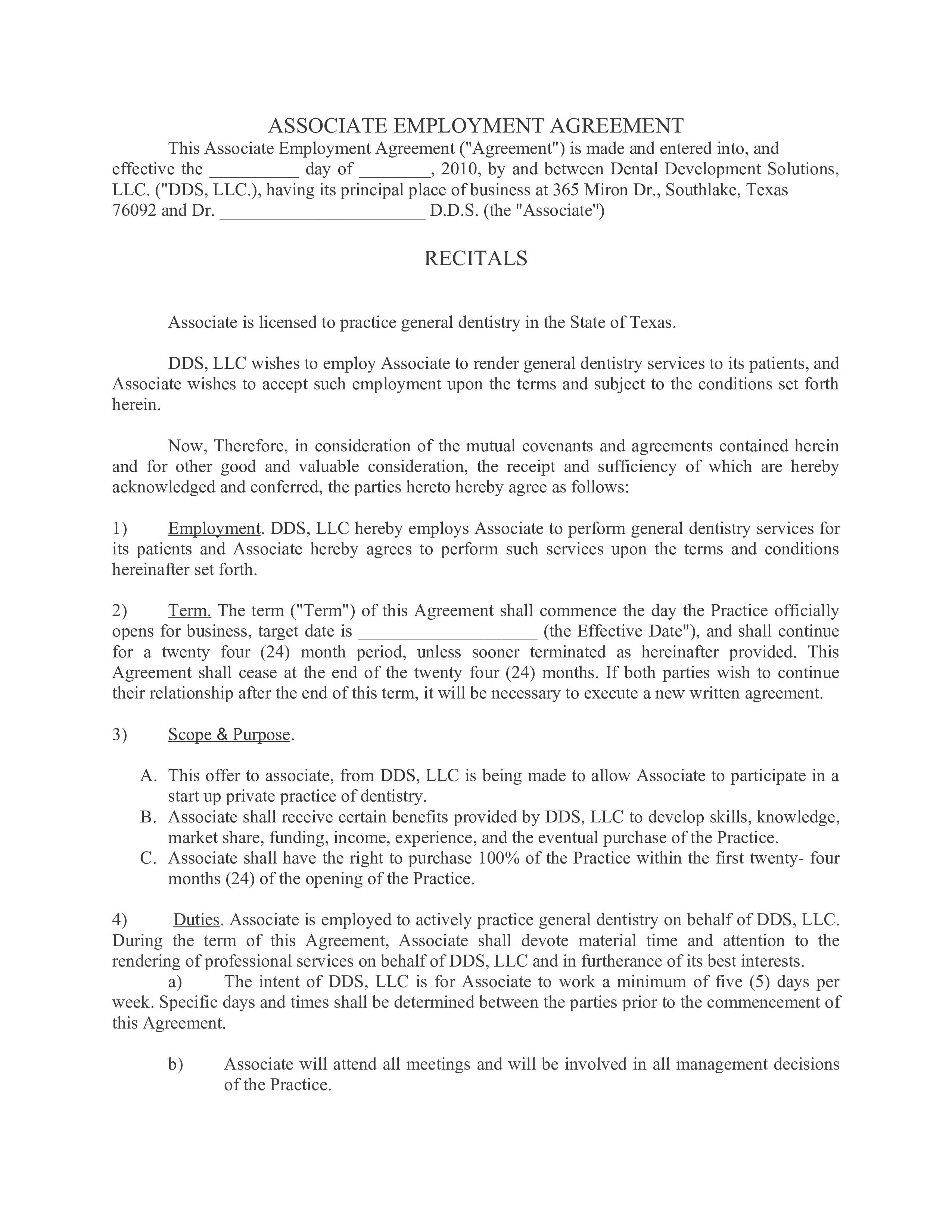 associate employment agreement template