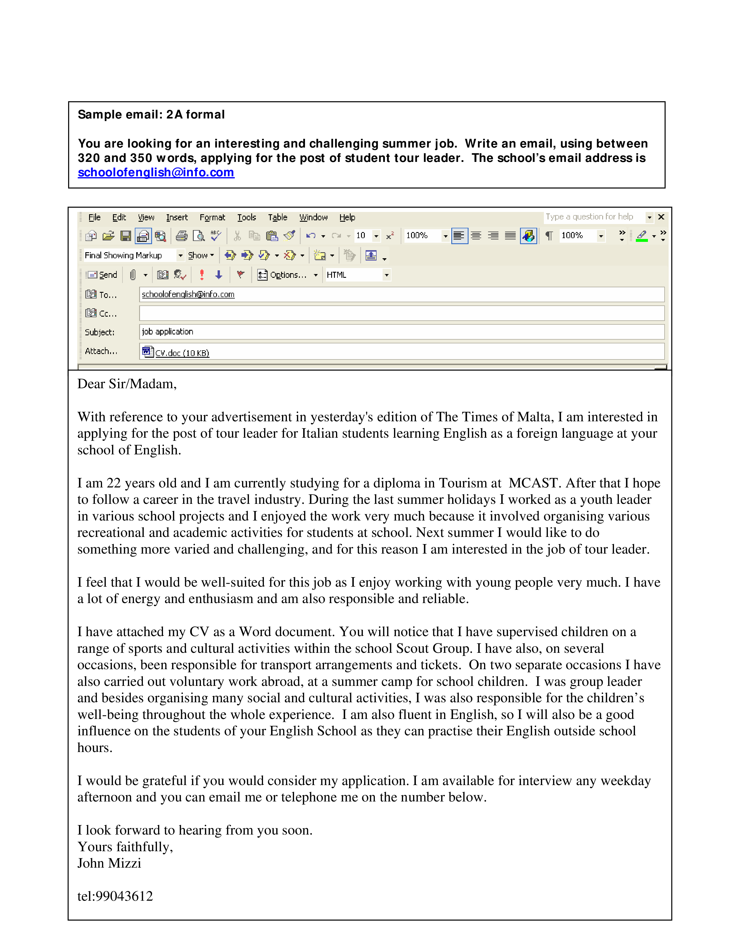 formal email application letter template