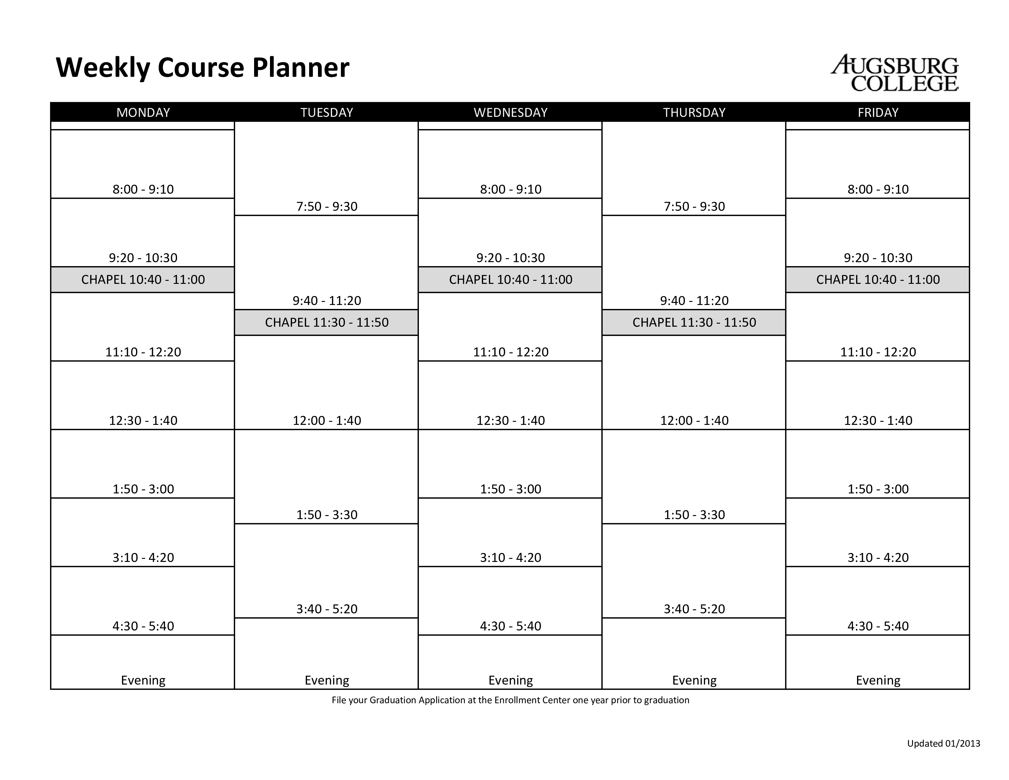 weekly course planner printable Hauptschablonenbild