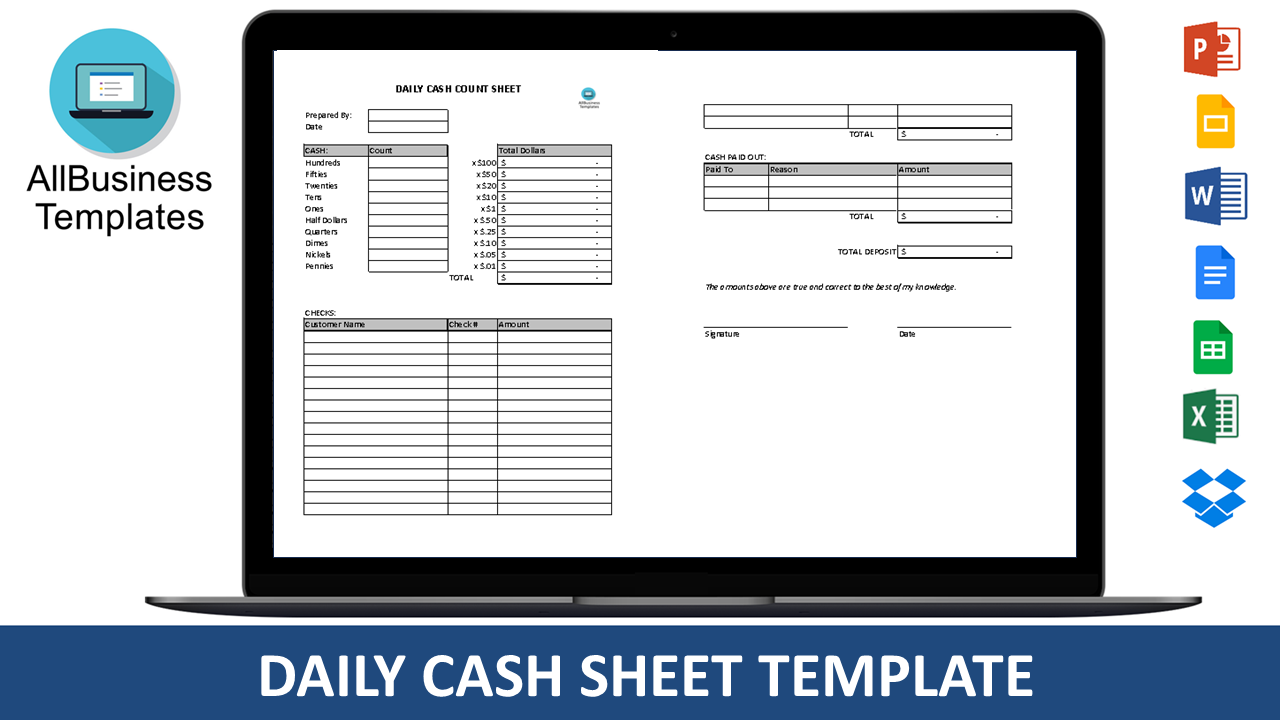 daily cash sheet modèles