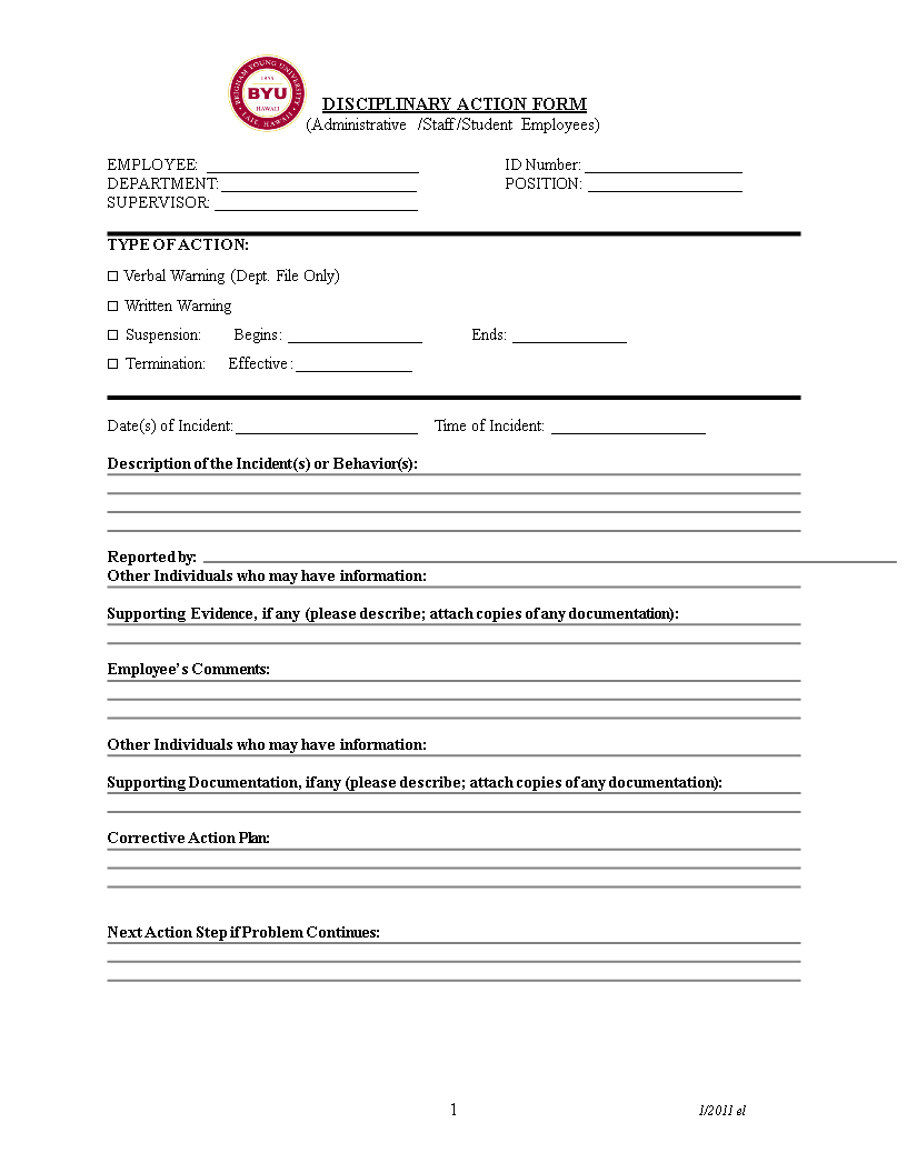 staff admin disciplinary report template