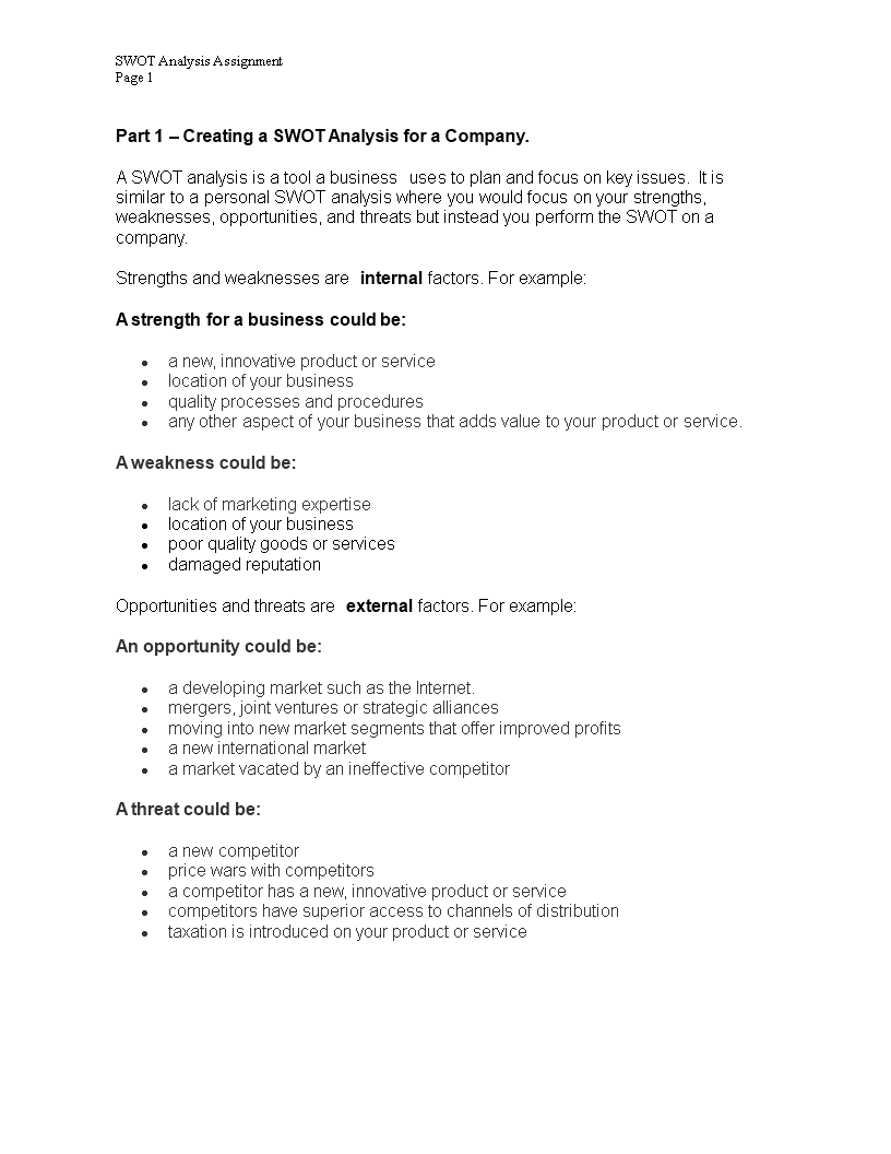 swot analysis assignment word voorbeeld afbeelding 