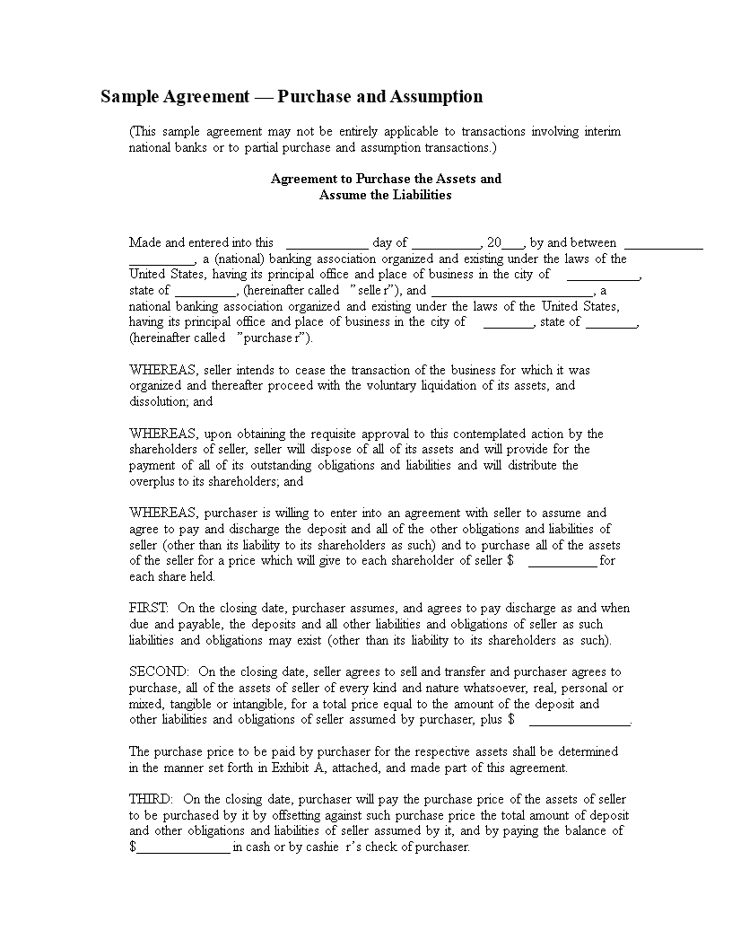 purchase and assumption agreement voorbeeld afbeelding 