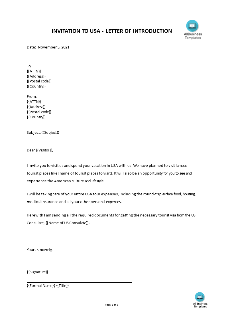 Gratis Invitation letter for US Visa