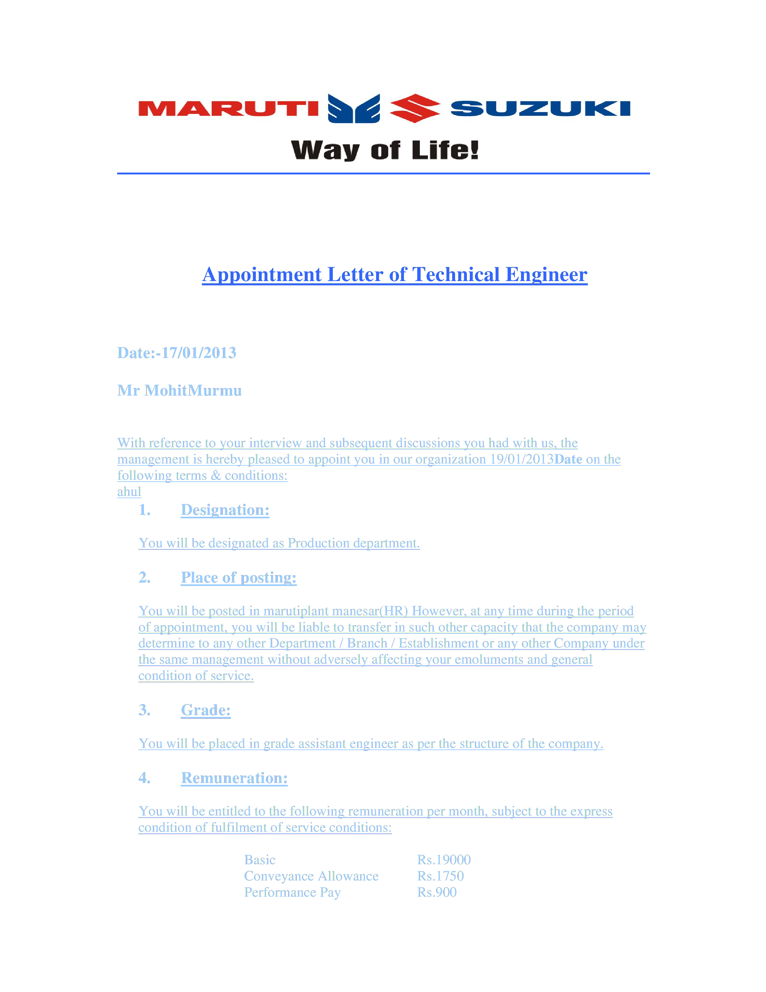 trainee engineer appointment letter Hauptschablonenbild