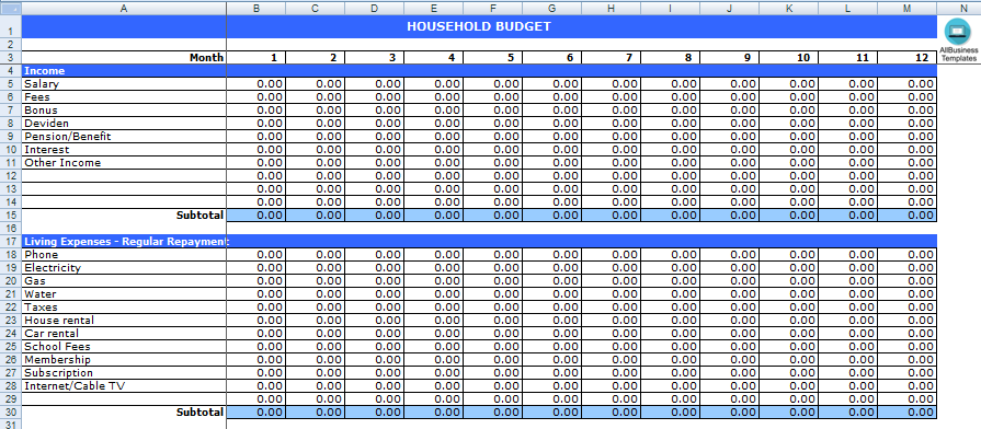 household budget voorbeeld afbeelding 