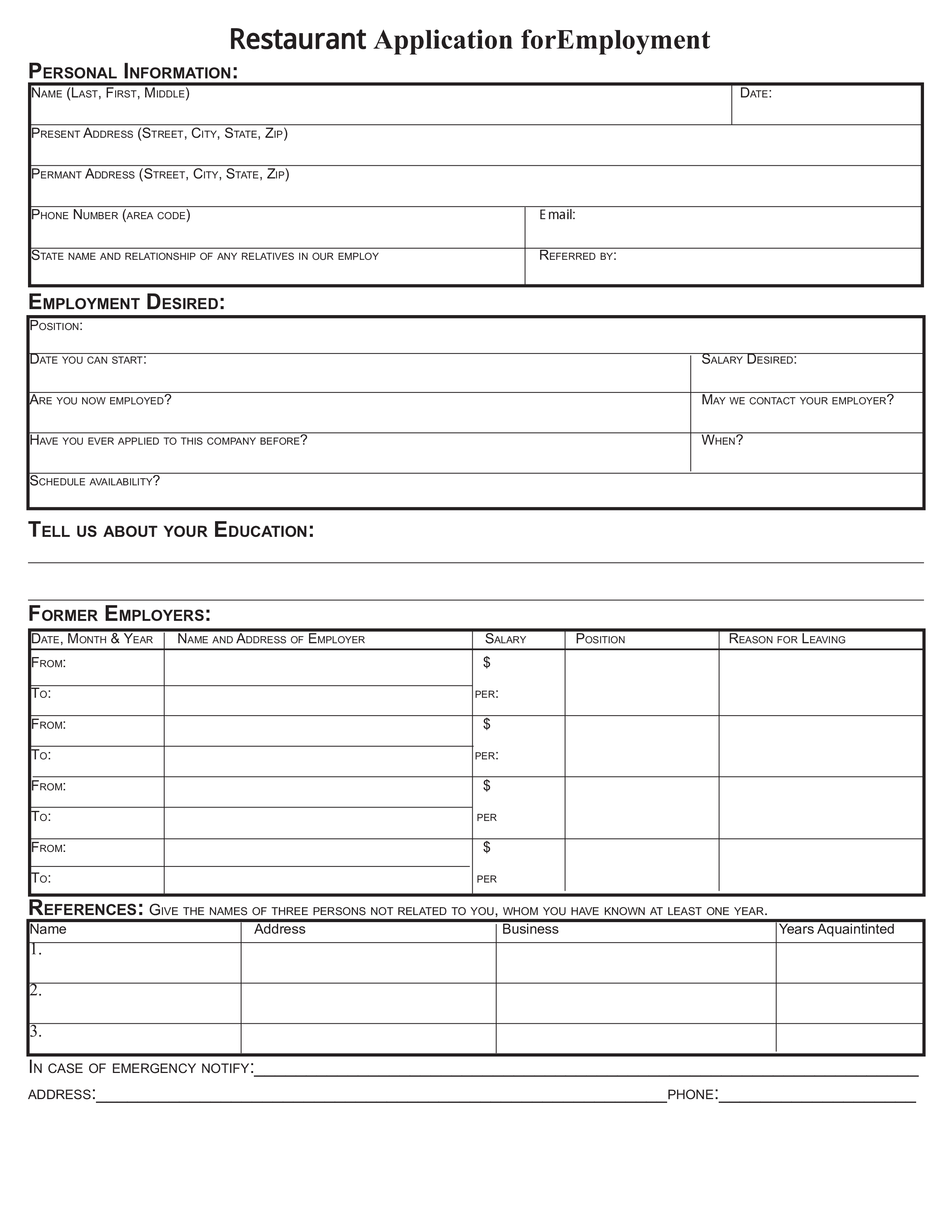 restaurant job application form plantilla imagen principal