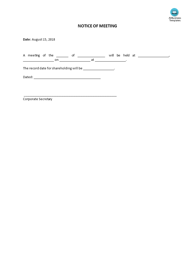 notice of meeting template