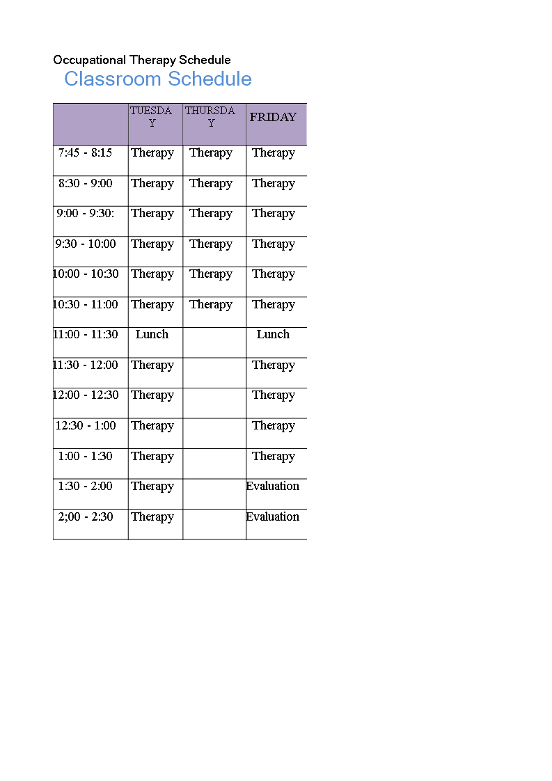 Occupational Therapy Schedule main image