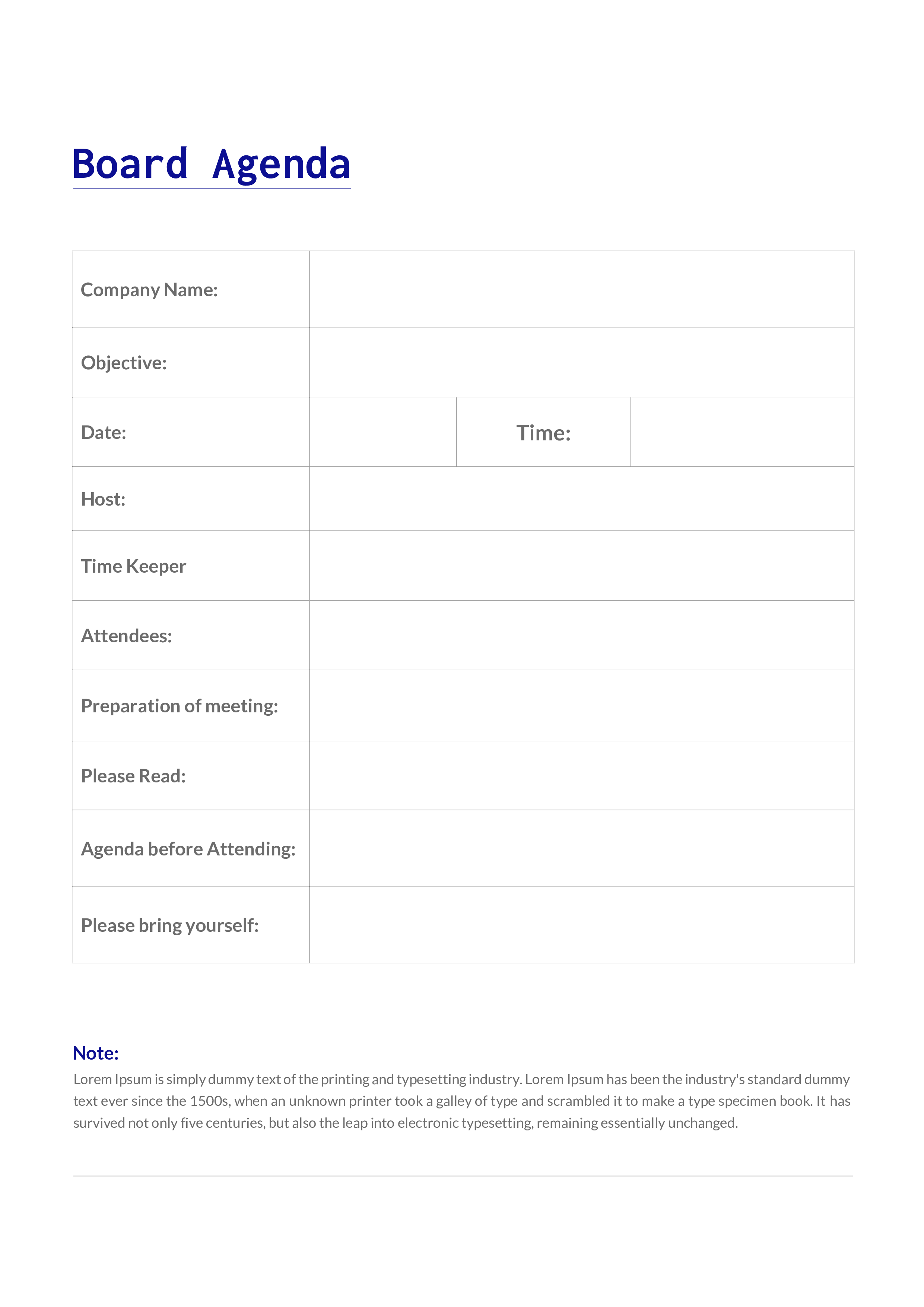 board agenda sample modèles